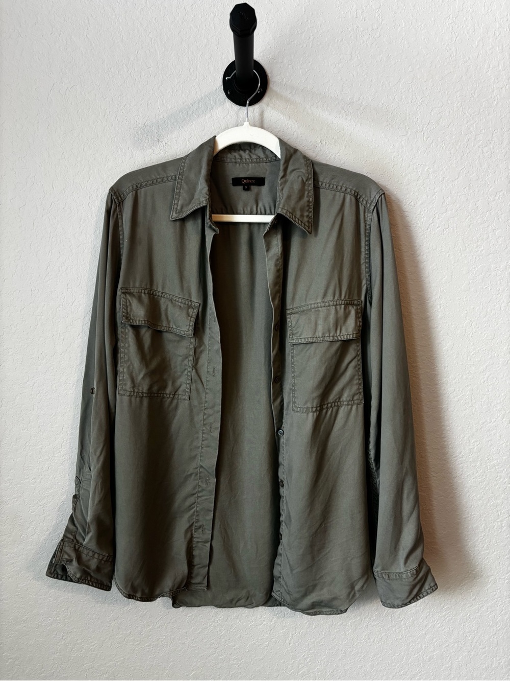 Quince Vintage Wash Tencel Utility Shirt Olive Green Button-Up Size Small - Picture 7 of 11